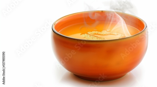 A steaming pumpkin soup bowl clipart with rich orange tones, placed on a white background.