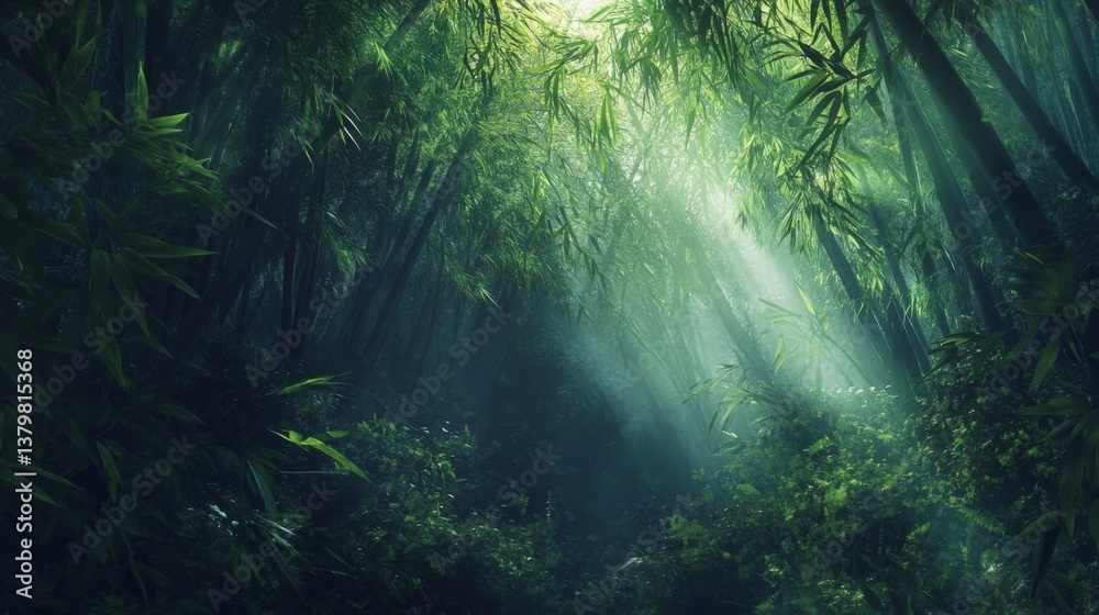 A serene view of a lush green forest. Sunlight breaks through the canopy. This tranquil scene invites exploration and reflection. Generative AI A serene view of a lush green forest. Sunlight breaks through the canopy. This tranquil scene invites exploration and reflection. Generative AI