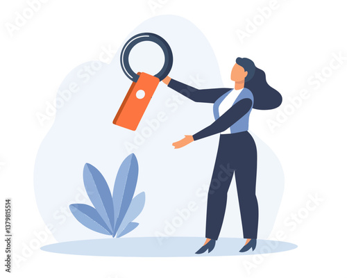 Employer Using Incentives and Welfare Programs to Retain Loyal Employees, Reducing Resignation Rate: Boss Holding Magnet to Attract Departing Talent, Flat Minimalist SVG Vector