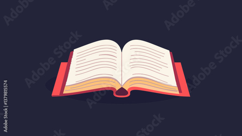 Vector Illustration of an Open Book with Red Cover Isolated on Dark Background, Ideal for Educational and Literary Concepts
