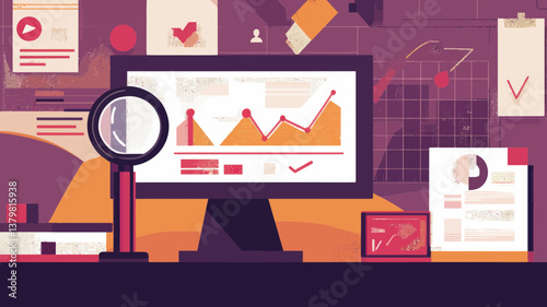 Flat Design SEO Concept Vector with Data Analytics and Charts for Digital Marketing and Website Optimization