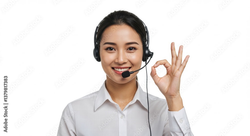 Portrait of a customer service woman with ok hand sign Portrait of a customer service woman with ok hand sign
