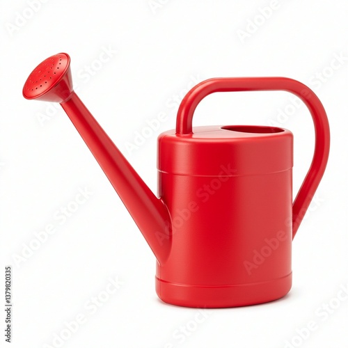 Red Plastic Watering Can Against White Background