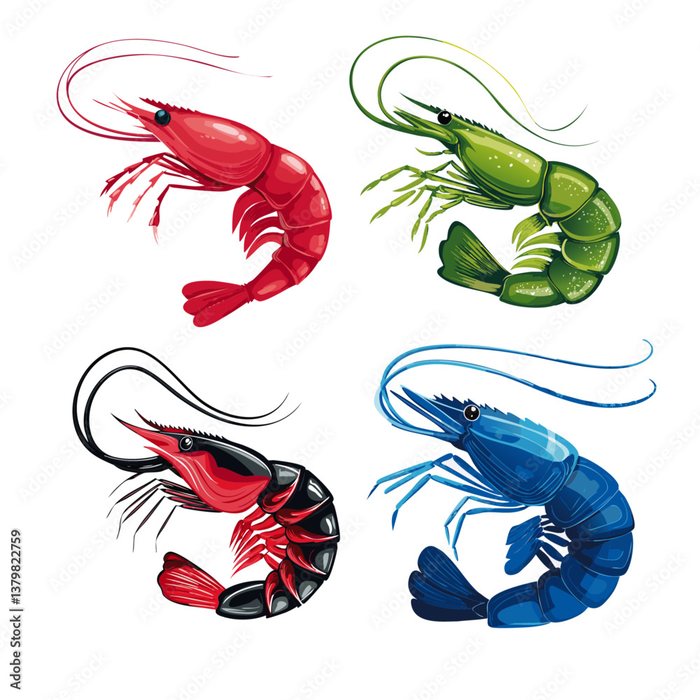 abstract vector illustration set of shrimps icon design