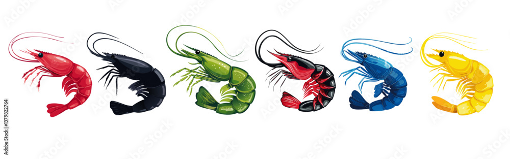 panorama abstract vector illustration set of shrimps icon design