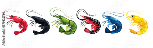 Obraz na płótnie panorama abstract vector illustration set of shrimps icon design w salonie