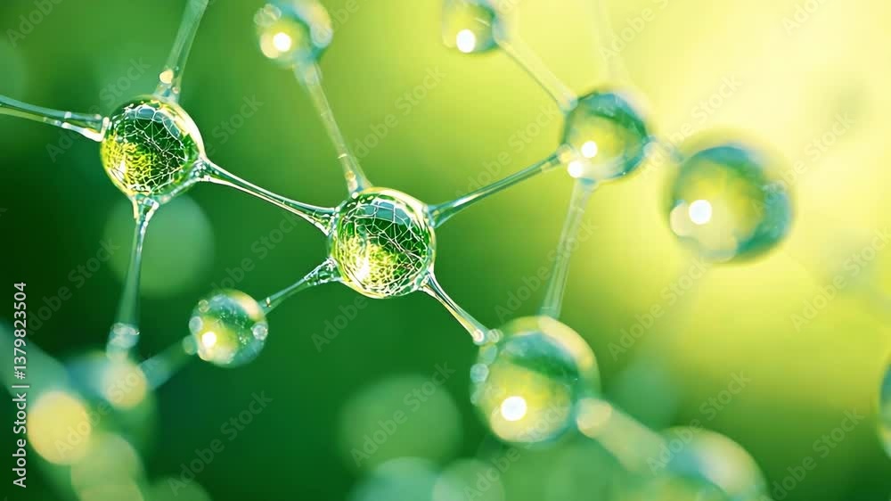 Abstract representation of molecules in a green, glowing environment.