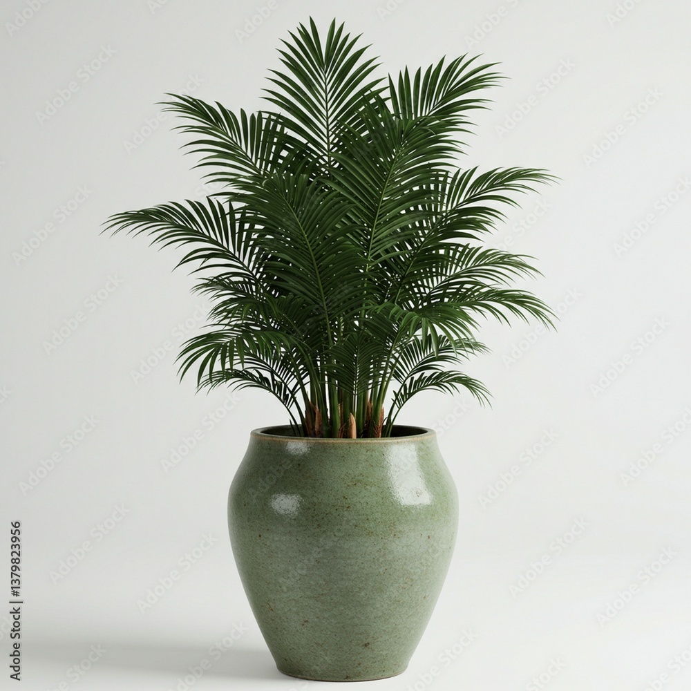 Obraz premium Stylish Palm Tree in a Textured Green Pot