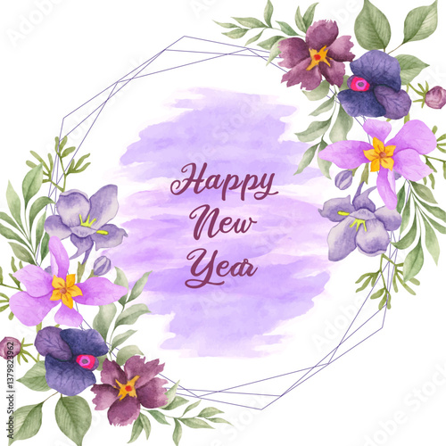 Hand-painted watercolor floral new year frame