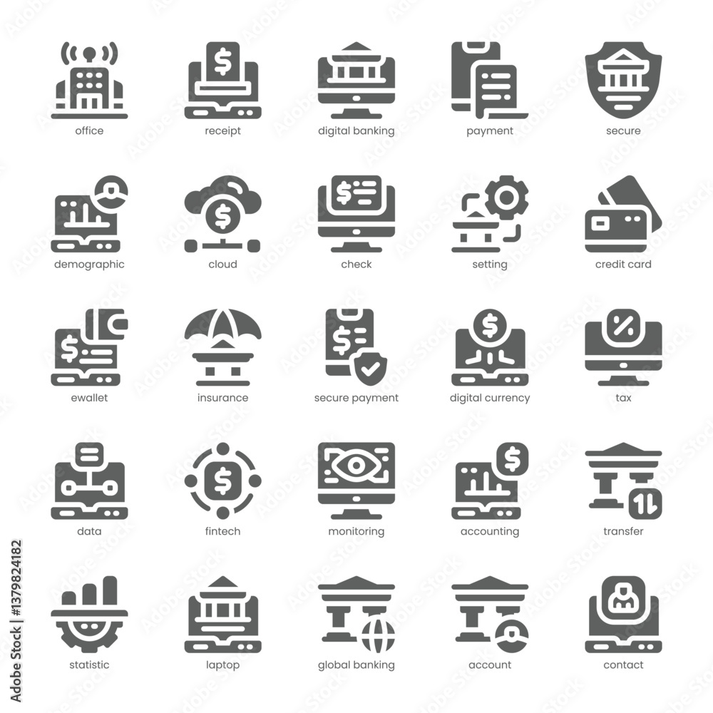 Digital Banking Icon pack for your website, mobile, presentation, and logo design. Digital Banking Icon solid design. Vector graphics illustration and editable stroke. Digital Banking Icon pack for your website, mobile, presentation, and logo design. Digital Banking Icon solid design. Vector graphics illustration and editable stroke.
