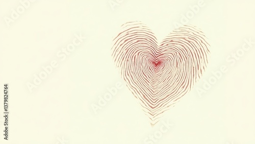 Unique Fingerprint Heart Design Red and Beige Abstract Love Graphic Valentines Day Romance
