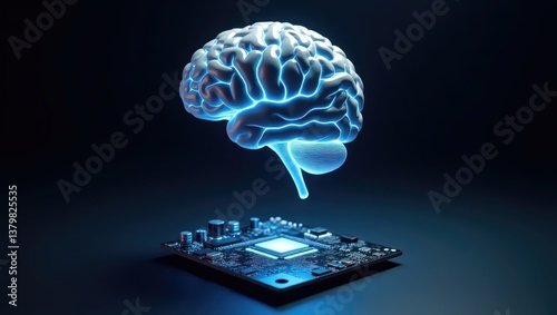 Futuristic Digital Brain Hologram Above Circuit Board AI Concept