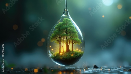 Enchanting Miniature Forest Scene Inside a Glass Teardrop Magical Nature Photography
