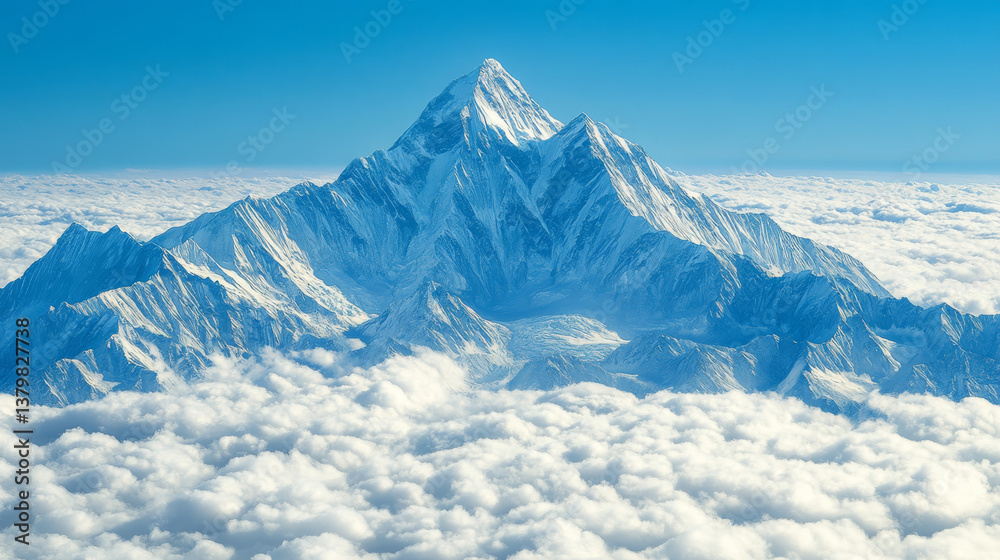 Fototapeta premium Majestic mountain peak above clouds, showcasing nature beauty