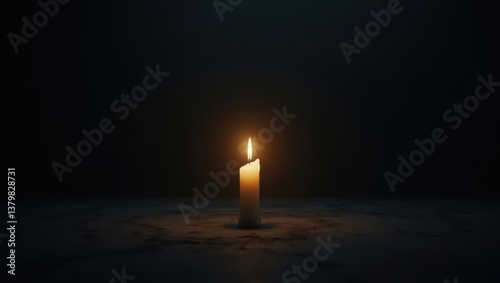 Single Lit Candle in Dark Room Still Life Photography Glowing Flame Peaceful Atmosphere