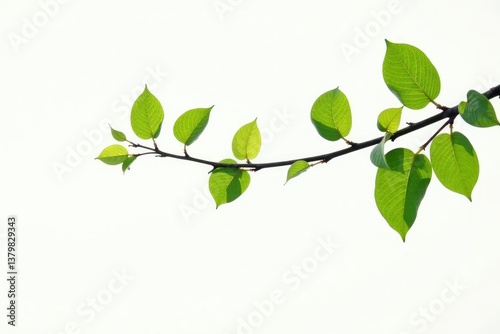Delicate branches with leaves isolated on white background, tree branches, plant life