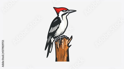 A woodpecker icon perched on a tree trunk, designed in a bold outline on a white background.