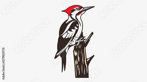 A woodpecker icon perched on a tree trunk, designed in a bold outline on a white background.