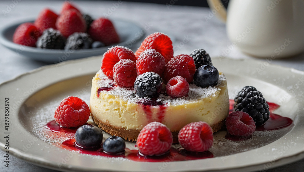 Soft Cheesecake with Berries and Powdered Sugar Soft Cheesecake with Berries and Powdered Sugar