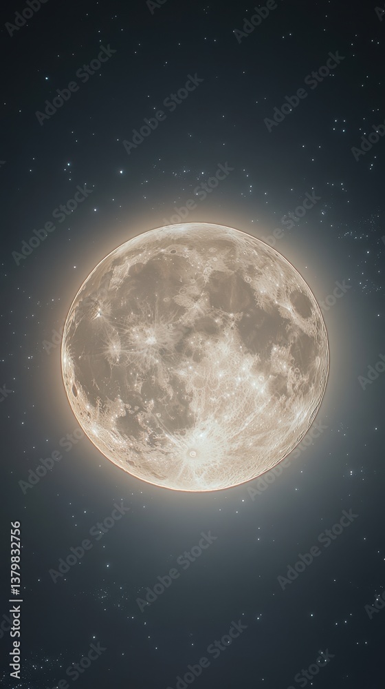 Obraz premium Illustration of Full Moon in a Starry Night Sky 