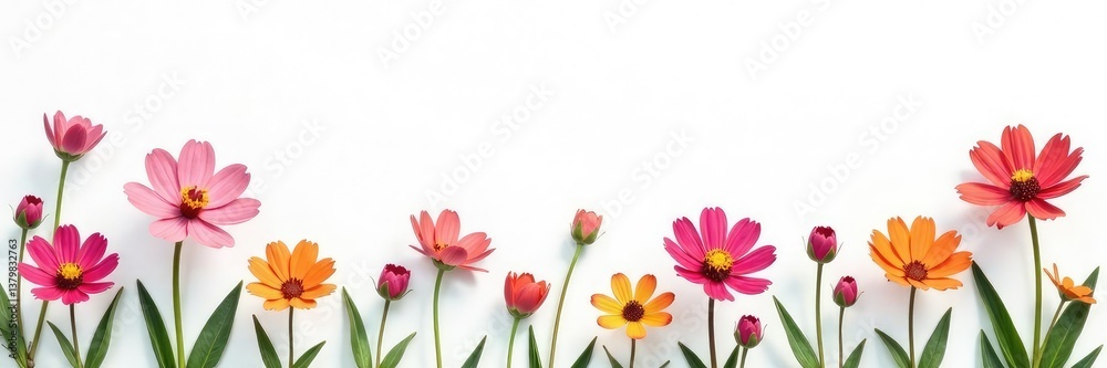 Delicate flower blooms on a crisp white background, garden, white background Delicate flower blooms on a crisp white background, garden, white background