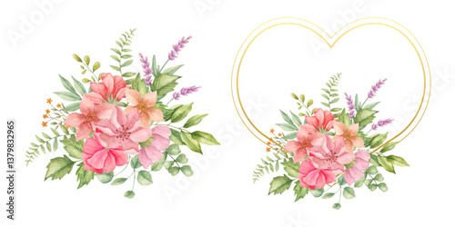 Hand-painted watercolor floral heart shape Valentine frame