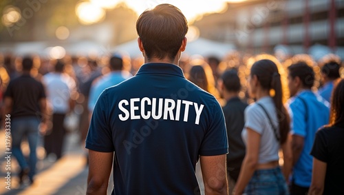 Security Guard Monitoring Crowd at Outdoor Event