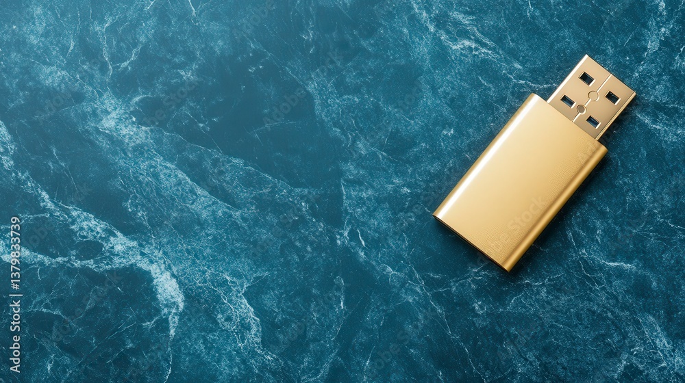 Fototapeta premium Sleek and Compact USB Flash Drive with Elegant Gold Finish on a Textured Background