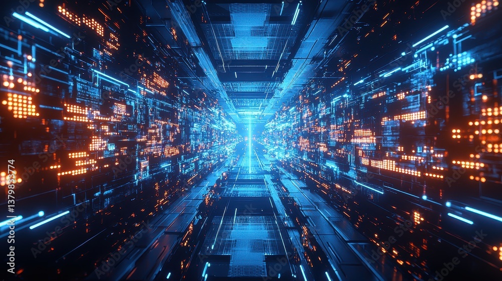 Digital Abstract Futuristic Light Grid Network Digital Abstract Futuristic Light Grid Network