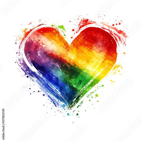 A Vibrant Rainbow Heart Painted With Bold Brushstrokes Celebrating Love And Diversity, Showcasing A Dynamic Watercolor Effect And Splattered Paint Details Isolated on Transparent Background