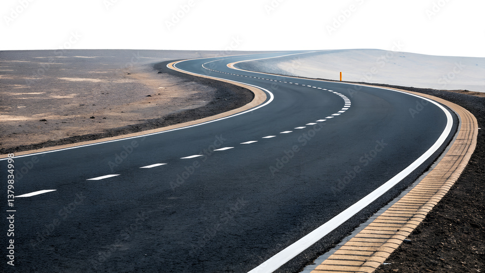 Obraz premium asphalt road with yellow and white lines isolated on transparent white background. 