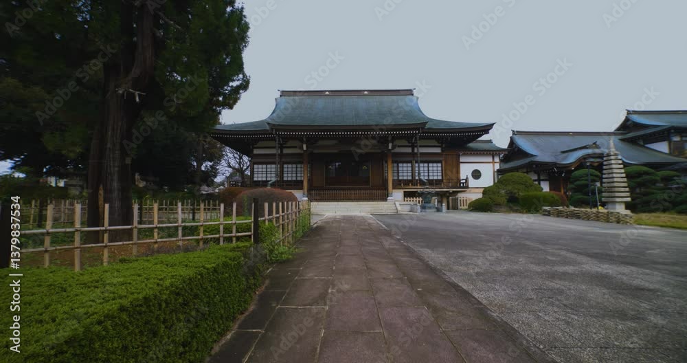A Japanese old fashioned temple in Higashimurayama Tokyo tilt