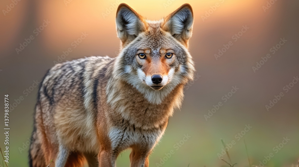 coyote st alert in warm sunset glow highlighting impact of global warming on animal habitats coyote st alert in warm sunset glow highlighting impact of global warming on animal habitats