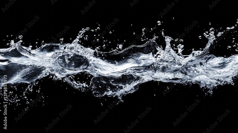Obraz premium Water droplets splashing in dynamic motion on a dark background during a studio shoot