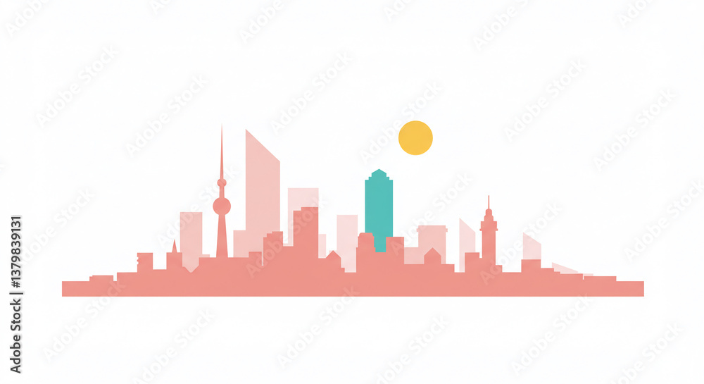Naklejka premium City silhouette illustration in pastel tones