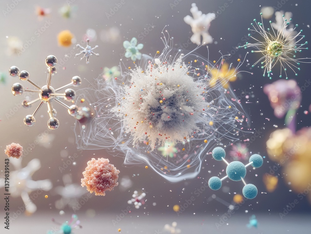Obraz premium Exploring the Vibrant World of Colorful Spy Spheres Representing Chemical Bonds and Molecular Structure