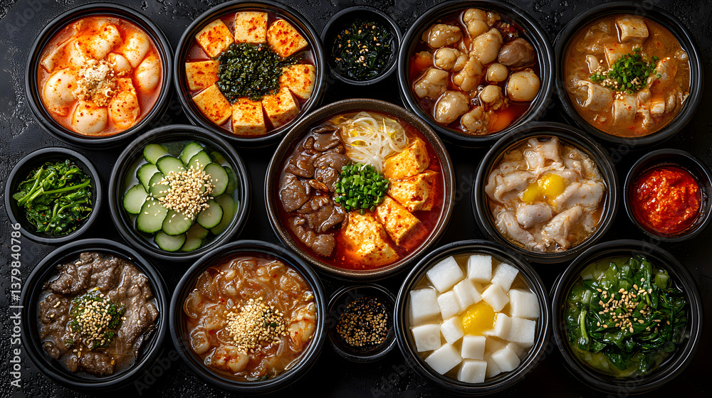 A large pot of Korean red hotpot with various ingredients, showcasing rich flavors and spicy broth, perfect for food photography, restaurant menus, and culinary presentations.
A large pot of Korean red hotpot with various ingredients, showcasing rich flavors and spicy broth, perfect for food photography, restaurant menus, and culinary presentations.