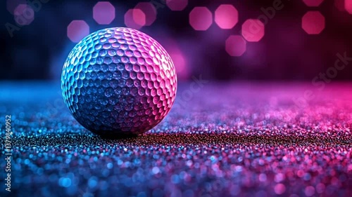 Close Up Golf Ball Pink Blue Neon Light