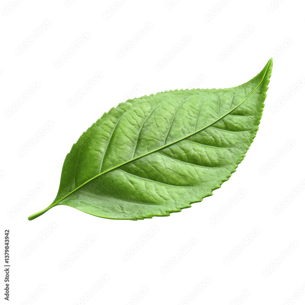 Obraz premium 3D render of soft green tea leaf with transparent background in minimalist style.
