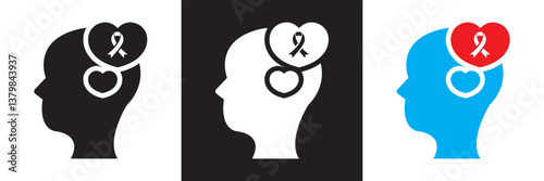 Mental Health icon. Awareness, mental, intellect etc.  Design for websites, mobile interfaces, presentations, and visual branding. Vector illustration. isolated on white and black background. EPS 10 