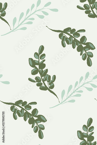 Seamless botanical pattern with leaves on light green