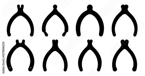 Collection of wishbone illustrations,  Various styles of wishbone silhouettes for design elements.