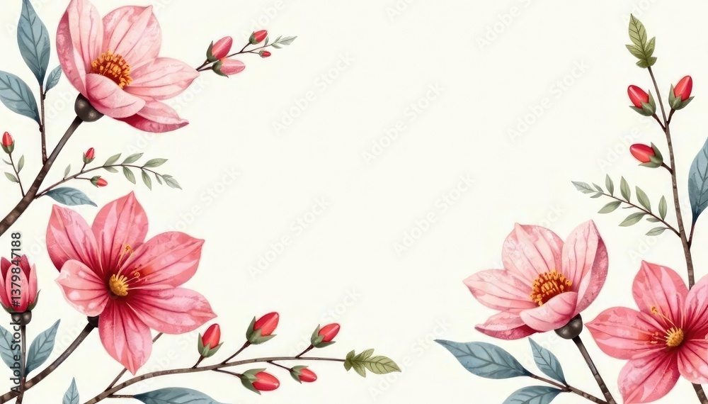 Fototapeta premium Delicate watercolor floral pattern on light background, spring, delicate, fine art