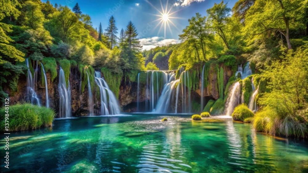 Obraz premium Serene Waterfall at Plitvice Lakes National Park in Natural Beauty