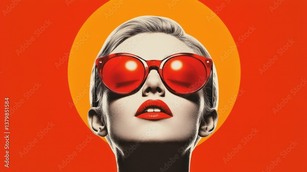 Modern Retro Pop Art Woman Portrait Collage With Sunglasses Modern Retro Pop Art Woman Portrait Collage With Sunglasses