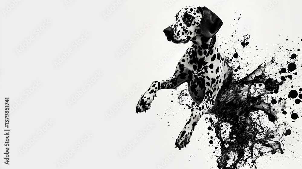 Obraz premium Dreamlike Dalmatian Unraveling into Ink, Surreal B&W Liquid Art Ultra HD