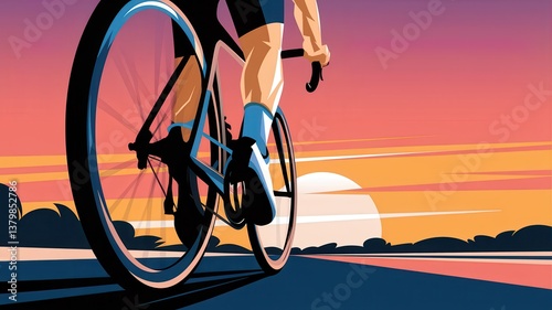 Wallpaper Mural Sunset Cycle Ride: A cyclist's journey towards the setting sun, a vibrant illustration of athleticism and freedom. Torontodigital.ca