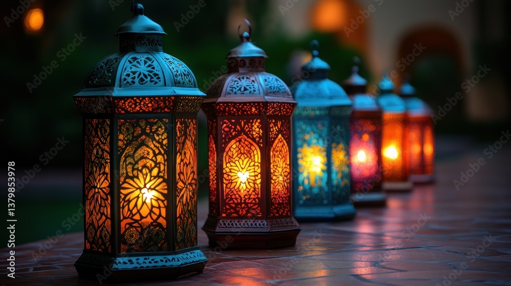Decorative lanterns lit at night Decorative lanterns lit at night