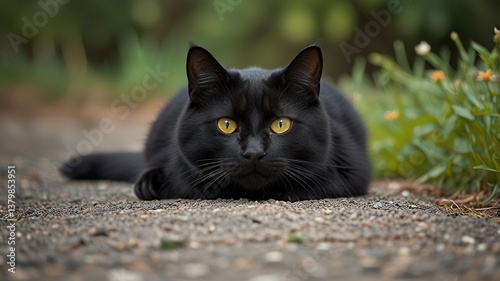 Cute cat enjoying himself outdoors.