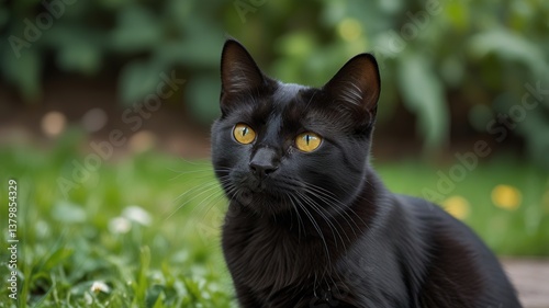 Cute cat enjoying himself outdoors.